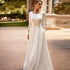 A-Line Satin Dress Modest Silhouette With Lace Appliques Long Sleeves Floor-Length Bridal Gown Wedding Dress
