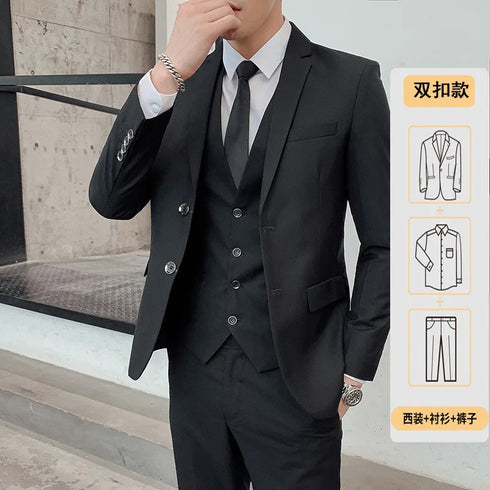 Elegant Men's 3-Piece Suit Set - Blazer, Waistcoat & Trousers for Business, Weddings, and Job Interviews - Slim Fit Smart Casual Attire for Every Season