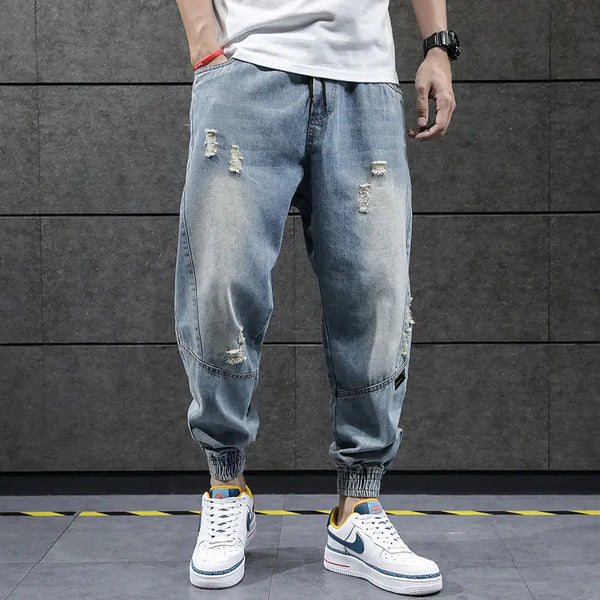 Hip Hop Harem Jeans Pants Men Loose Joggers Casual Trousers
