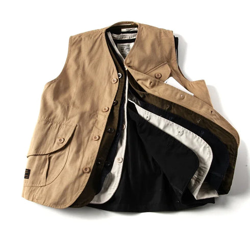 Vintage Japanese Multi Pocket Workwear Vest for Men - Casual Streetwear Loose Top and Couples Jacket for Summer Adventures