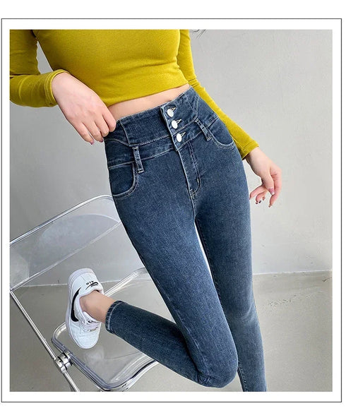Women's High Waist Stretch Jeans - Fashionable Slim Denim Pants