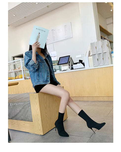 Sexy Sock Boots Knitting Stretch High Heels for Women Fashion Shoes Ankle Boots