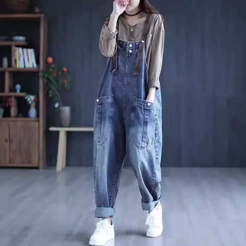 Casual Vintage Loose Fit Jeans for Women – Effortless Spring and Autumn Style with Age-Reducing Denimbib Design for Chic Fall Outfits