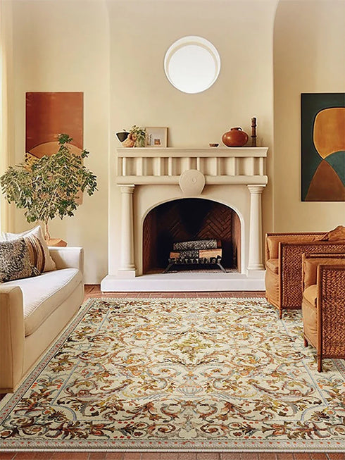 Retro Luxury Carpet for Living Room and Bedroom Soft Non-Slip Machine Washable Rug