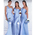Satin Off-Shoulder Backless Pleated Bridesmaid Dress With Sweep Train Elegant Evening Gown