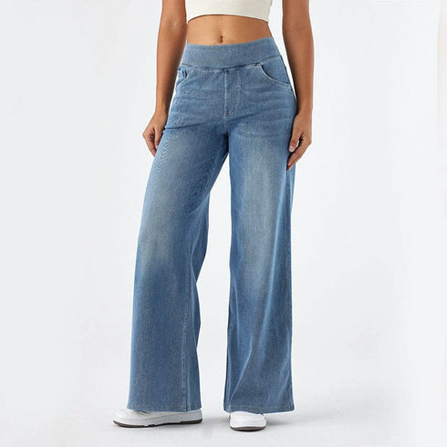 Wide Leg Pants For Women Baggy Silhouette Elastic Waist High Waist Stretch Casual Trousers Soft Fabric