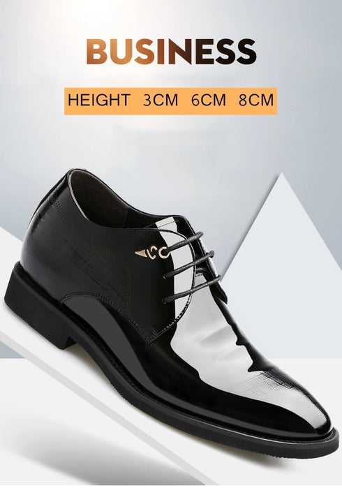 Elevator Dress Shoes for Men Patent Leather Heighten Formal Oxfords