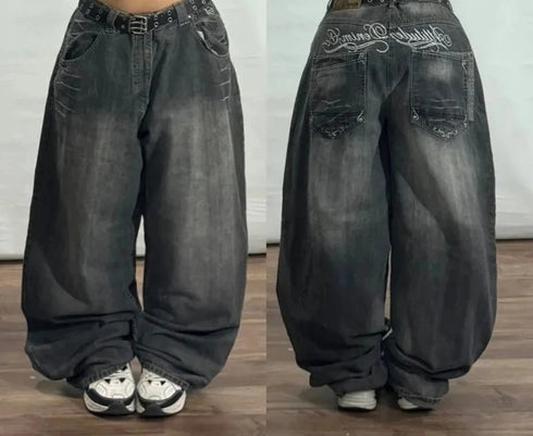 Baggy Jeans Streetwear Harajuku High Waist Multi Pocket Washed Denim Jeans For Men And Women