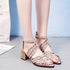 Rhinestone Faux Leather Hollow Out Thick Heel Sandals