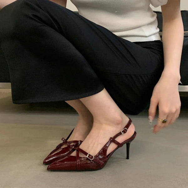 Blue Heels Ladies Pointed Toe Slingback Shoes for Office Pumps