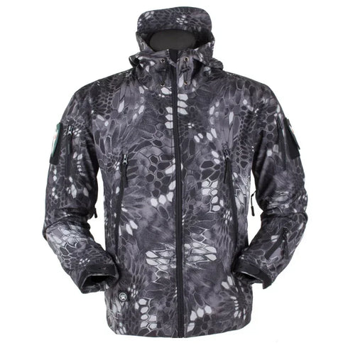 Customizable Men's Military Waterproof Jacket - Outdoor Soft Shell Fleece Windproof Breathable Thermal Hooded Coat for Spring and Autumn Adventures