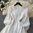 Elegant Embroidery White Lace Long Dress for Women Evening Occasion