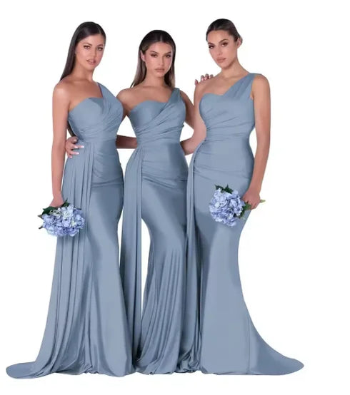 Mermaid Satin Corset Bridesmaid Dress for Wedding Party Gown with Ruched Detailing and Floor Length
