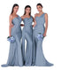 Mermaid Satin Corset Bridesmaid Dress for Wedding Party Gown with Ruched Detailing and Floor Length
