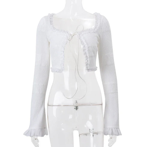 Chic Y2K Ruffle Tiered Mini Skirt and Tie Front Top Co-ord Set for Effortless Night Out - Stylish Summer Outfits Inspo