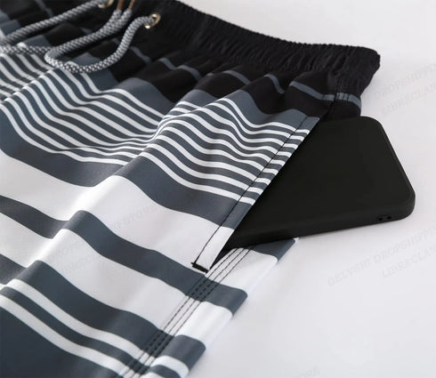 Striped Beach Shorts Men Fashion Swimwear Board Shorts Trunk