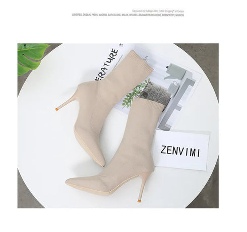Sexy Sock Boots Knitting Stretch High Heels for Women Fashion Shoes Ankle Boots