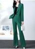 Elegant Women's Blazer Coat and Trousers Suit Set - Stylish Casual Outfit for Office and Autumn Wear with Flare Pants and Slim Fit Design