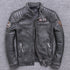 Vintage Genuine Leather Biker Jacket for Men – Slim Fit Cowhide Motorcycle Outerwear with Pockets and Embroidery Details for All Seasons