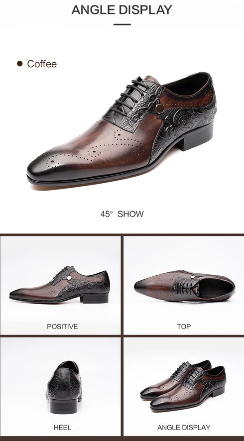 Handmade Men's Wedding Dress Brogue Shoes Genuine Leather Lace-Up Casual Fashion Footwear