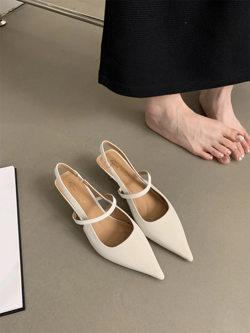 Elegant Pointed Toe Slingback Sandals Low Heel Mules