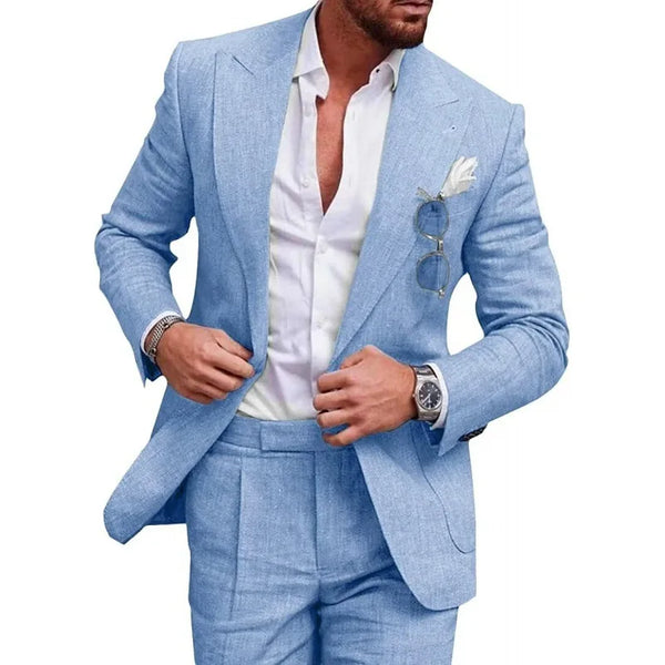 Elegant Men's Linen Suit Set - 2 Piece One Button Slim Fit for Smart Casual Events and Year-Round Style