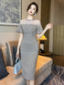 Work Style Striped Floral Formal Occasion Dress Women Clothes