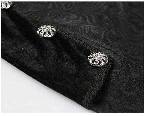 Gothic Men's Steampunk Vintage Prince Tuxedo Windbreaker Coat for Medieval Renaissance Role-Playing and Partys – Exquisite Victorian Edwardian Jacket with Floral Appliques and Turtleneck Design