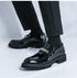 Men's Thick Sole Patent Leather Oxfords - Stylish Slip-On Derby Shoes for Casual and Formal Occasions, Height Increasing Loafers for Ultimate Comfort and Fashion