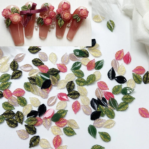 50pcs 3D Kawaii Colorful Leaf Nail Art Charms - Mixed Resin Nail Decorations and Acrylic Rhinestones for DIY Manicure Accessories and Press-On Nails