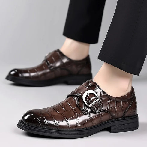 Formal Men's Loafers Handmade Leather Casual Footwear Driving Shoes with Metal Buckle