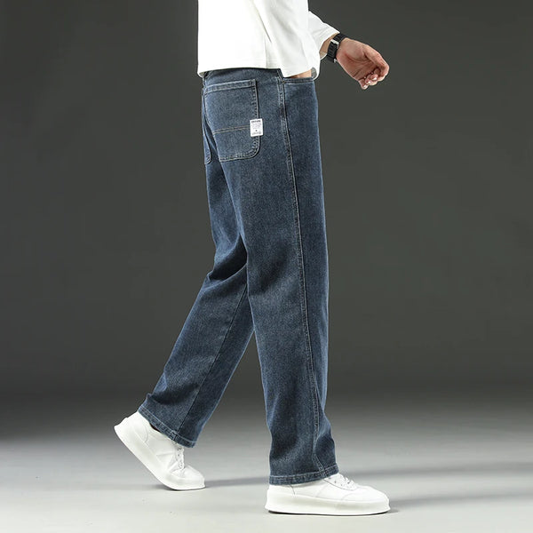Men's Jeans Spring Autumn Thick Business Casual Loose Fit Denim Pants