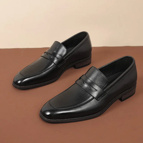 Elegant Genuine Leather Slip-On Oxford Loafers for Men - Formal and Casual Dress Shoes for Office & Career with Pointed Toe Design