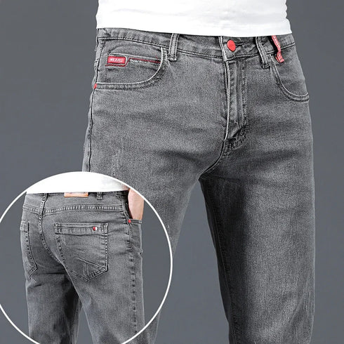 Slim Gray Blue Skinny Jeans for Men - Casual Denim Trousers