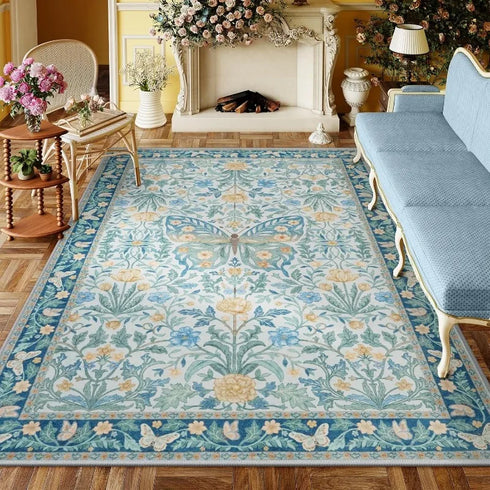 Floral Butterfly Area Rug for Bedroom and Living Room Soft Non-Slip Floor Mat