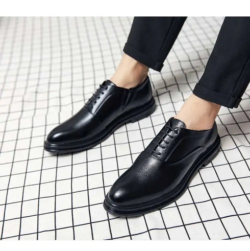 Men's Casual Business Formal Oxford Shoes - Low Top Pointed Toe Leather Wedding and Office Shoes for Spring and Autumn