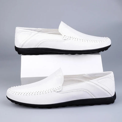 Luxury Genuine Leather Men's Casual Slip-On Loafers, Italian Moccasins, Breathable and Comfortable Boat Shoes in Plus Sizes 46 and 47