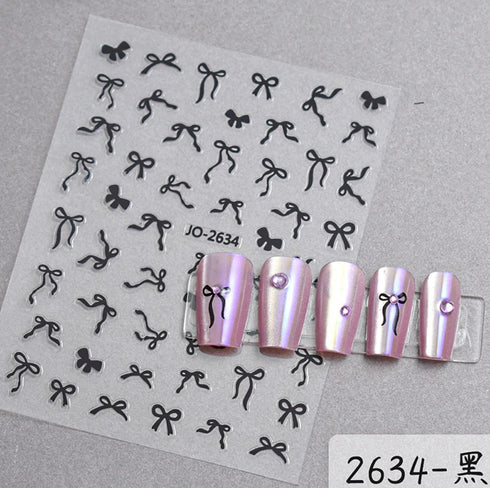 5D Embossed Nail Art Stickers - Semi-Transparent White Bowknots Adhesive Sliders for Creative Manicure Decorations and Nail Art Accessories
