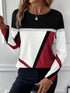 Casual Women's Geometric Print Long Sleeve T-Shirt Loose Fit O-Neck Tee