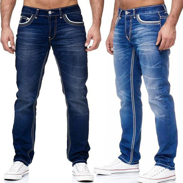 Men Jeans Black Straight Pants Casual Denim Trousers