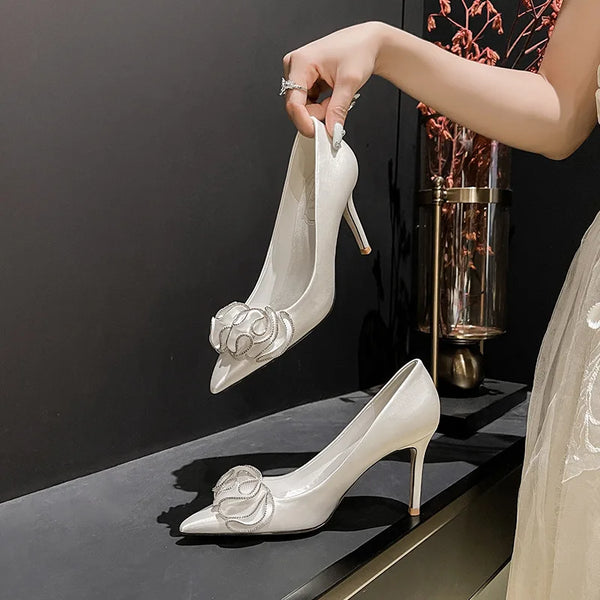 French White Wedding Shoes, Bridal Shoes, Light Luxury High Heels