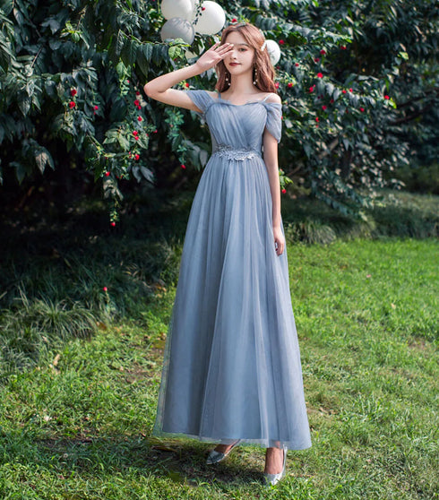 Bridesmaid Dress Elegant Tulle Ankle Length Gown With Elastic Waistband And Appliques Bridesmaid Dresses