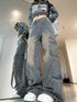 Female Jean Spliced Pockets Cargo Pants Distressed Denim Basics
