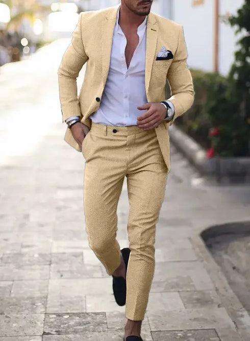2-Piece Solid Wedding Men's Suit Slim Fit Blazer Tuxedo Set