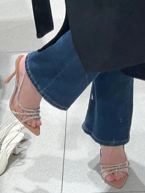 Thin Heel Fairy Style Hollow Pointed Open Toe Sandals