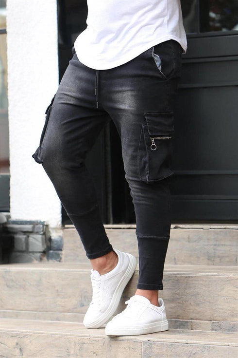 Men's Slim Fit Stretch Jeans Multi Pocket Cargo Trousers