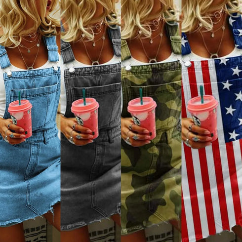 Streetwear Women Off Shoulder Denim Suspender Dress Casual