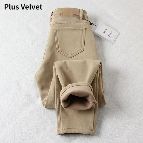 Winter Thicken Plus Velvet Harlem Jeans Women Denim Trouser