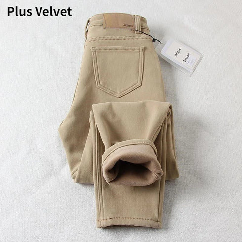 Winter Thicken Plus Velvet Harlem Jeans Women Denim Trouser