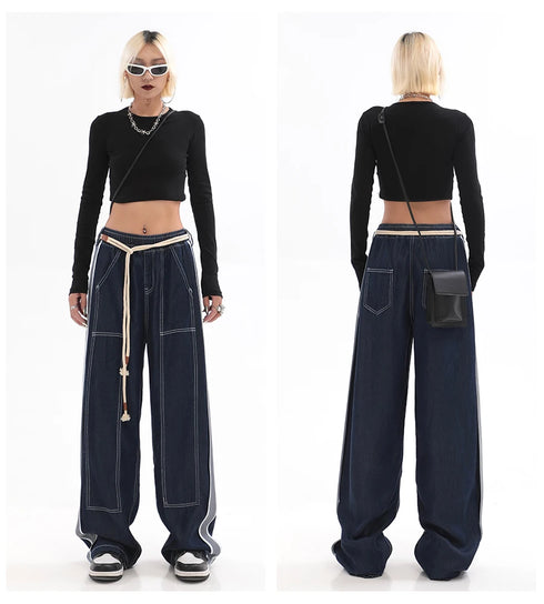 Womens Baggy Denim Jeans - High Waist Straight Leg Streetwear Trousers for Effortless Fall Outfits with Jeans, Perfect for Any Season
